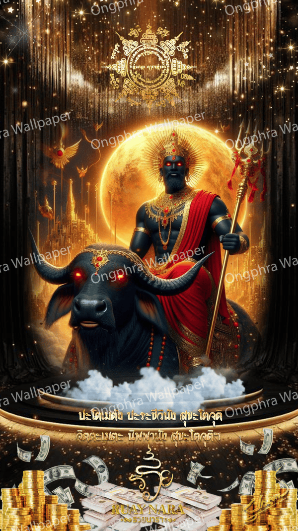 ကံ၏အရှင်သခင်နှင့် တရားမျှတမှု၊ အာဏာနှင့် အမြင့်မြတ်ဆုံးဂုဏ်သိက္ခာတို့၏ သင်္ကေတဖြစ်သော တန်ခိုးကြီးမားသော "ယမ" ကို ကိုယ်စားပြုသည့် ကောင်းချီးမင်္ဂလာရှိသော ရုပ်ပုံ။